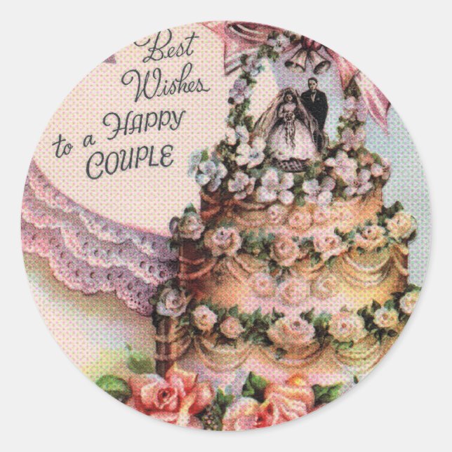 Sticker Rond Joyeux gâteau Mariage Couple (Devant)