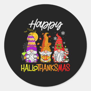 Sticker Rond Joyeux Gnomes de Hallothanksmas Halloween Thanksgi