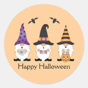 Sticker Rond Joyeux Gnomes d'Halloween violet orange