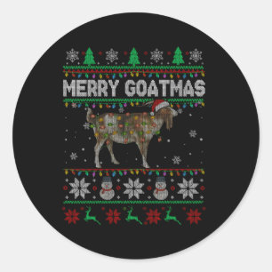 Sticker Rond Joyeux Goatmas Lumières Père Noël Chèvre Farmer