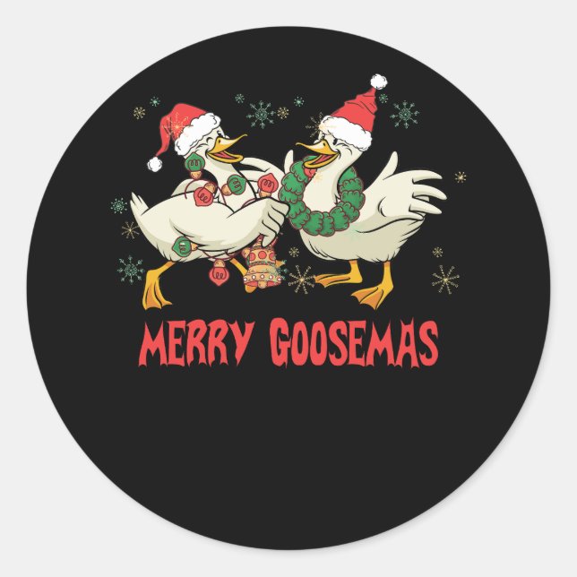 Sticker Rond Joyeux Goosemas Drôle canard de Noël Silly Goose M (Devant)
