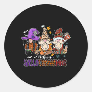 Sticker Rond Joyeux Hallothankmas Gnomeis Halloween Thanksgivin
