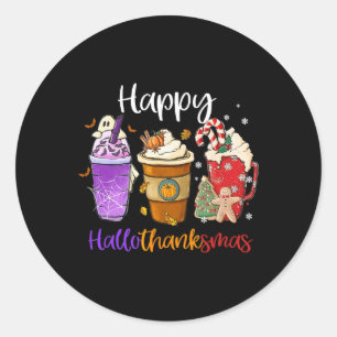 Sticker Rond Joyeux Hallothanksmas Café Latte Halloween Merci