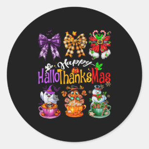 Sticker Rond Joyeux Hallothanksmas Canette de Latte au Café à l