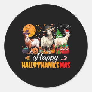 Sticker Rond Joyeux Hallothanksmas Chèvre Halloween Thanksgivin