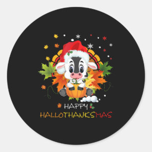 Sticker Rond Joyeux Hallothanksmas Citrouille Turquie jolie vac