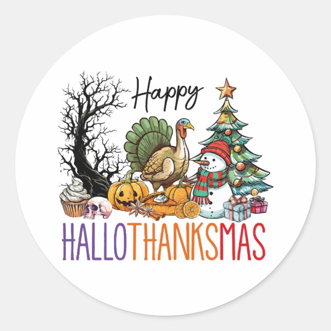 Sticker Rond Joyeux Hallothanksmas Clipart (Devant)