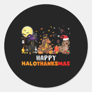 Sticker Rond Joyeux Hallothanksmas Dachshund Amoureux des chien