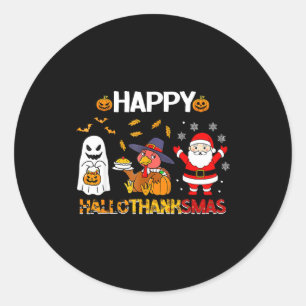 Sticker Rond Joyeux Hallothanksmas Drôle Halloween Thanksgiving