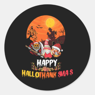 Sticker Rond Joyeux Hallothanksmas Drôle Halloween Thanksgiving