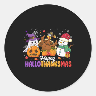 Sticker Rond Joyeux Hallothanksmas Gentil Fantôme Halloween Tha