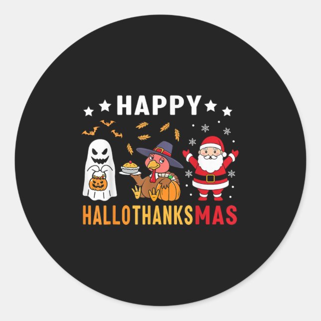 Sticker Rond Joyeux Hallothanksmas Ghost Turquie Citrouille Chr (Devant)