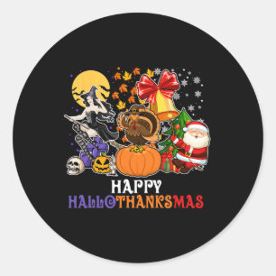 Sticker Rond Joyeux Hallothanksmas Gnome Halloween Thanksgiving