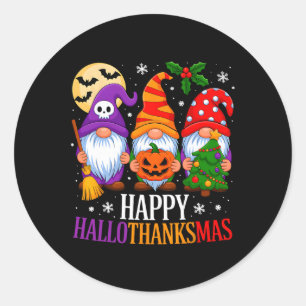 Sticker Rond Joyeux Hallothanksmas Gnomes Halloween Thanksgivin
