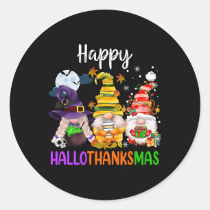 Sticker Rond Joyeux Hallothanksmas Gnomes Halloween Thanksgivin