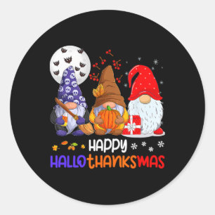 Sticker Rond Joyeux Hallothanksmas Gnomes Halloween Thanksgivin