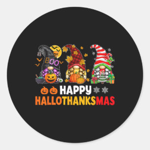 Sticker Rond Joyeux Hallothanksmas Gnomes Lover Halloween Joyeu