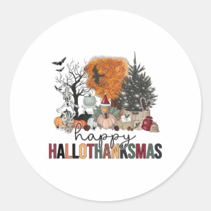 Sticker Rond Joyeux Hallothanksmas Halloween Thanksgiving Chris