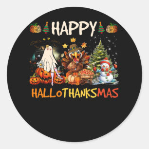 Sticker Rond Joyeux Hallothanksmas Halloween Thanksgiving Chris