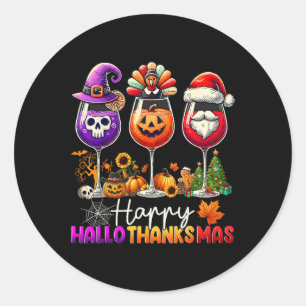 Sticker Rond Joyeux Hallothanksmas Halloween Thanksgiving Noël