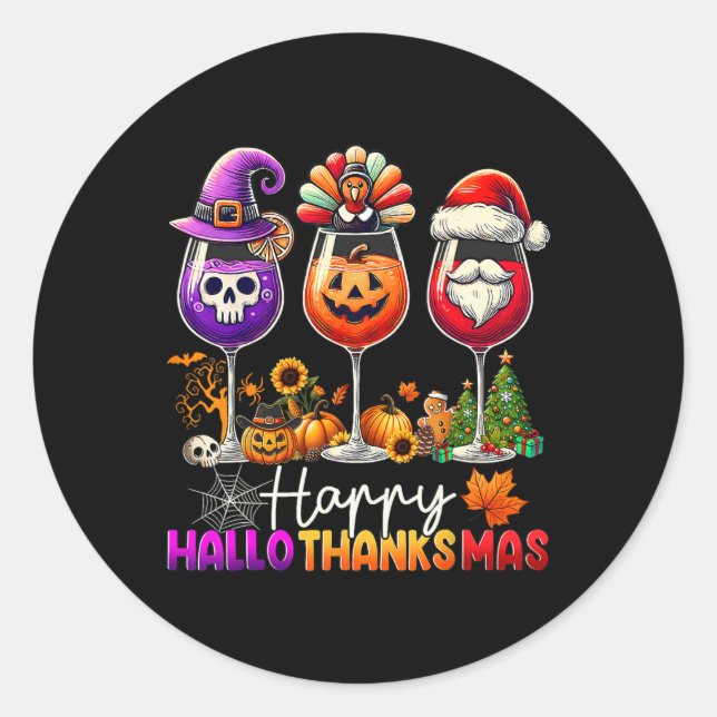 Sticker Rond Joyeux Hallothanksmas Halloween Thanksgiving Noël (Devant)