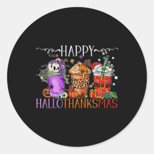 Sticker Rond Joyeux Hallothanksmas Halloween Thanksgiving Noël