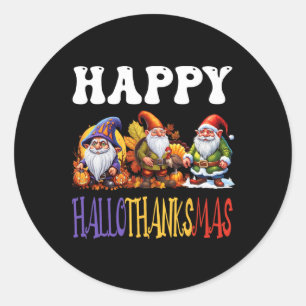 Sticker Rond Joyeux Hallothanksmas Halloween Thanksgiving Noël