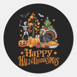 Sticker Rond Joyeux Hallothanksmas Joyeux Halloween Thanksgivin