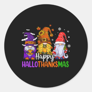 Sticker Rond Joyeux Hallothanksmas mignons Gnomes Automne Hallo