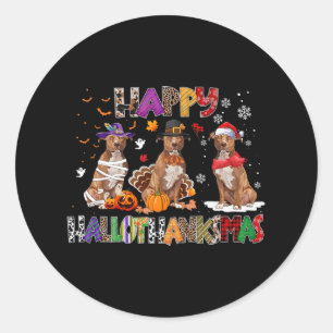 Sticker Rond Joyeux Hallothanksmas Pitbull Amoureux des chiens