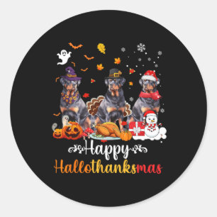 Sticker Rond Joyeux Hallothanksmas Rottweiler Chien Halloween C