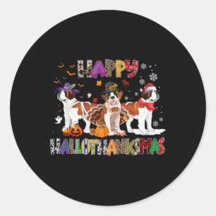 Sticker Rond Joyeux Hallothanksmas Saint Bernard Chien Hallowee