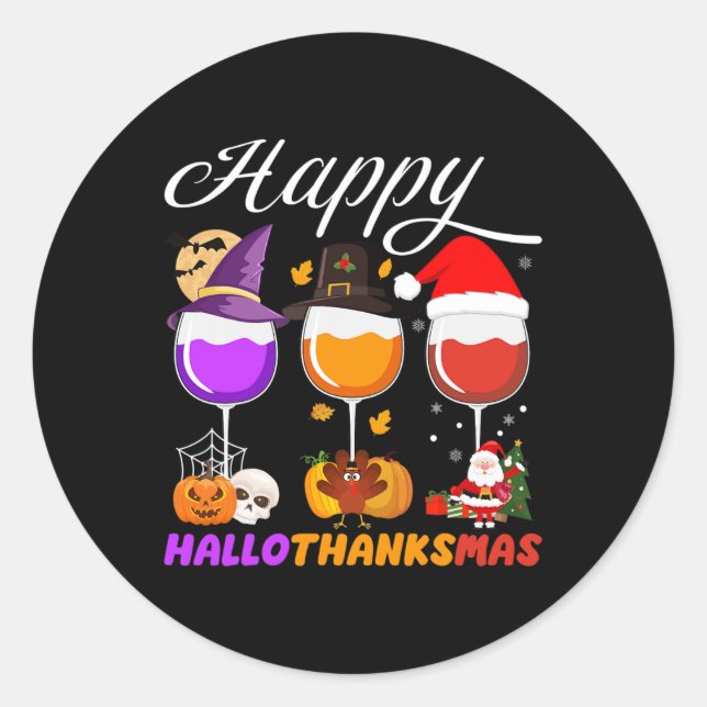 Sticker Rond Joyeux Hallothanksmas Verre Halloween Thanksgi (Devant)