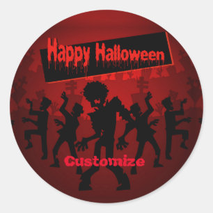 Sticker Rond Joyeux Halloween à la fête de danse Zombie