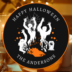 Sticker Rond Joyeux Halloween Araignées Zombies Épouvantables T