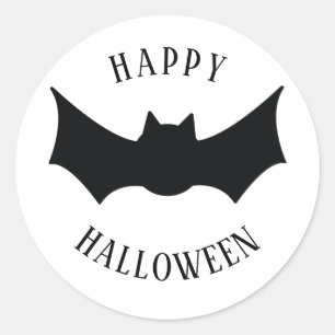 Sticker Rond Joyeux Halloween. Bat. Éffrayant noir et blanc