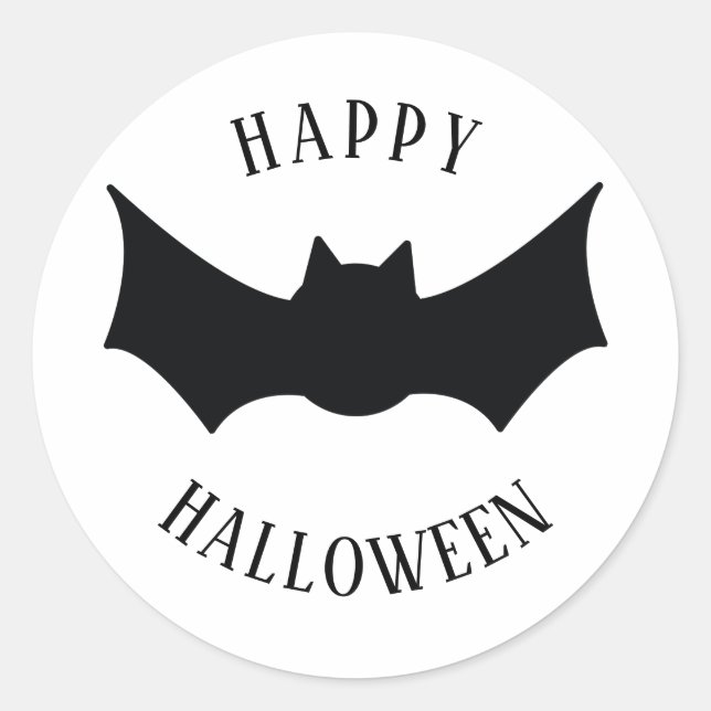 Sticker Rond Joyeux Halloween. Bat. Éffrayant noir et blanc (Devant)