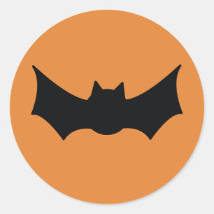 Sticker Rond Joyeux Halloween. Bat. Trick ou régalez. orange no