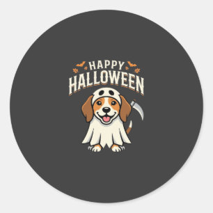 Sticker Rond Joyeux Halloween Beagle Chien Design_1