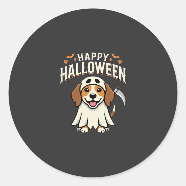 Sticker Rond Joyeux Halloween Beagle Chien Design_1 (Devant)