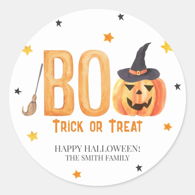 Sticker Rond Joyeux Halloween, BOO, Trick ou Treat (Devant)