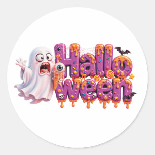 Sticker Rond Joyeux Halloween Candy Drip Texte Avec Chauves-sou