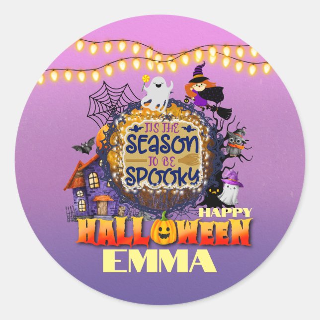Sticker Rond Joyeux Halloween C'est la saison effrayante de cél (Devant)
