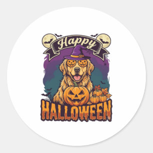 Sticker Rond Joyeux Halloween Chapeau de Sorcière Citrouille Go