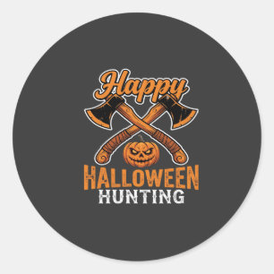 Sticker Rond Joyeux Halloween Chasse Haches Croisées Citrouille