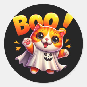Sticker Rond Joyeux Halloween Chat Drôle Amoureux des chats Cad