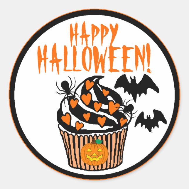 Sticker Rond Joyeux Halloween chauves-souris Cupcake (Devant)