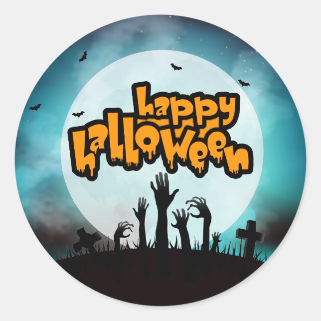 Sticker Rond Joyeux Halloween Cimetière Effrayant Zombie (Devant)