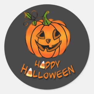 Sticker Rond Joyeux Halloween CITROUILLE maïs-bonbons