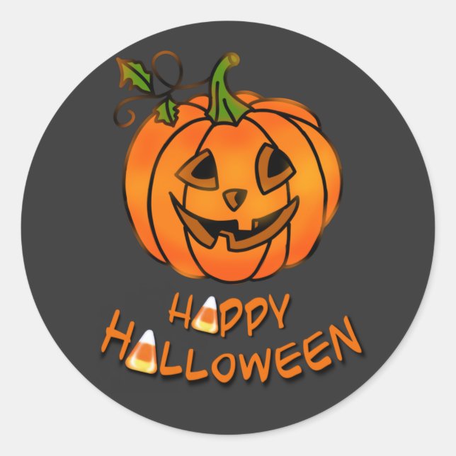 Sticker Rond Joyeux Halloween | CITROUILLE | maïs-bonbons (Devant)